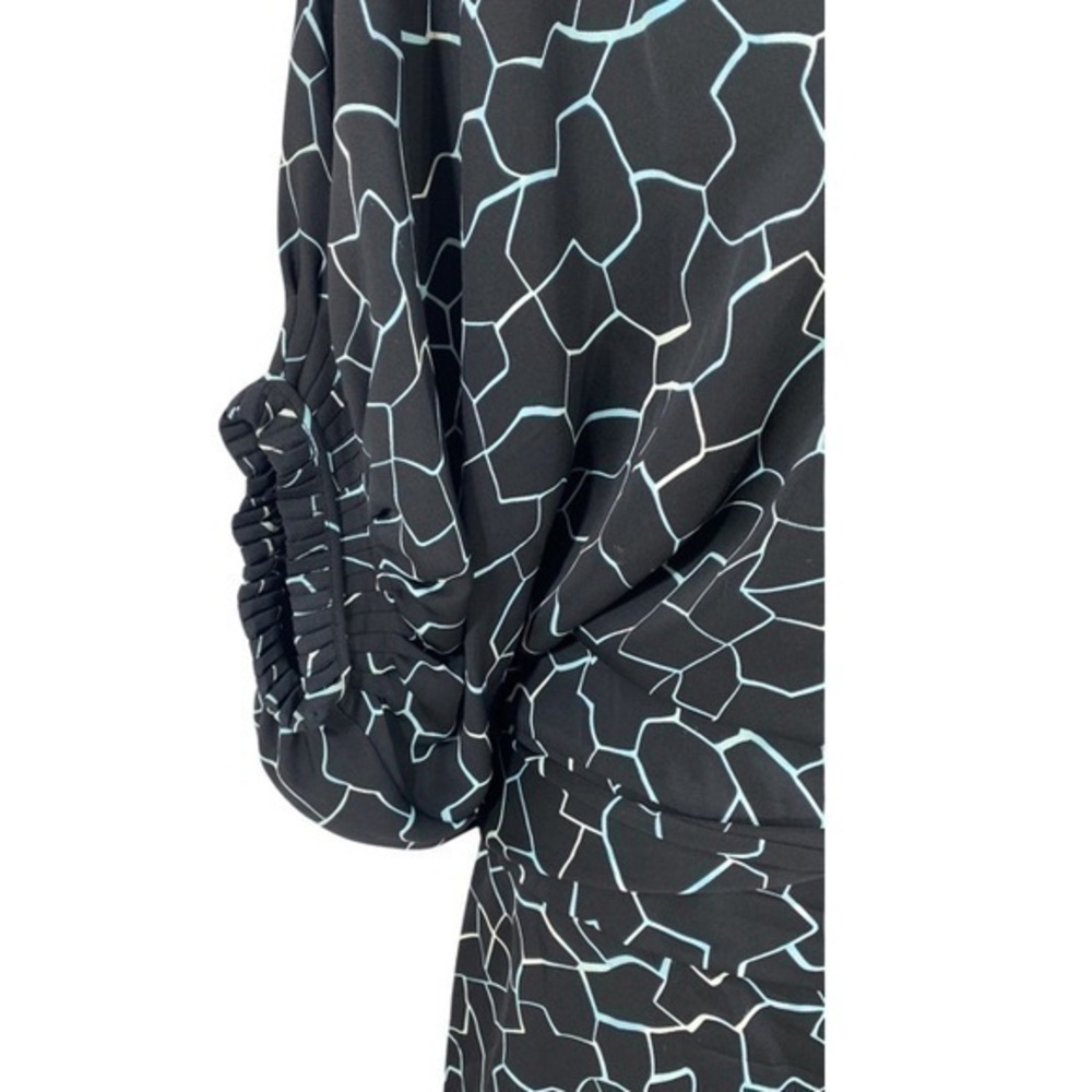 DVF Edna black blue white dolman sleeve blouson silk tie side blouson dress MM10 - Picture 6 of 15